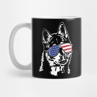 Funny Proud Siberian Husky American Flag sunglasses Mug